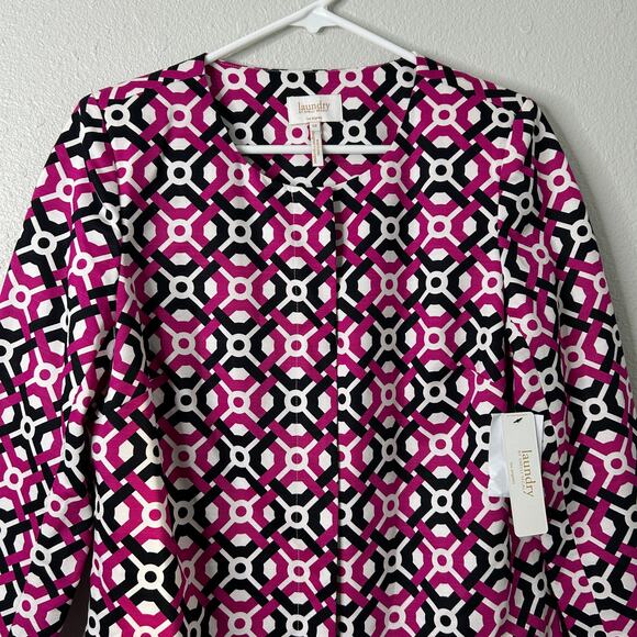 Laundry by Shelli Segal Geometric Longline Jacket Women’s 10 Fuchsia NWT - Picture 2 of 8